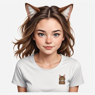 Girl with fox ears wears shirt featuring cat design
