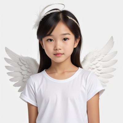 Young girl dressed as an angel with white wings