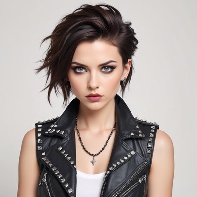 Stylish woman with edgy hair and leather jacket