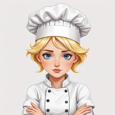 Young chef with a determined expression in a kitchen