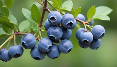 Blueberries growing on a bush in a garden