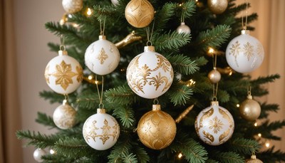 Christmas tree decorated with golden ornaments and lights