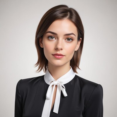 Elegant woman with short hair in a stylish blouse