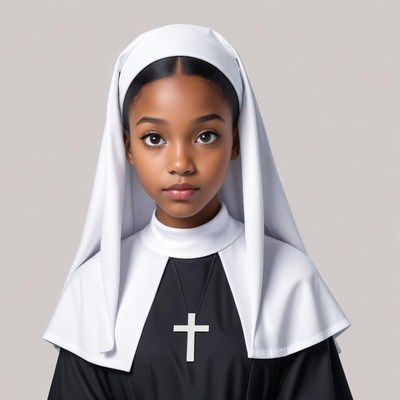 Young girl dressed as a nun in simple clothing