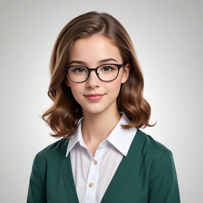 Young girl with glasses poses confidently for portrait
