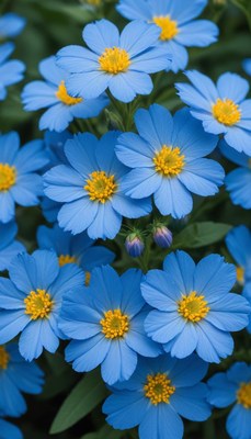 Blooming blue flowers in a vibrant garden setting