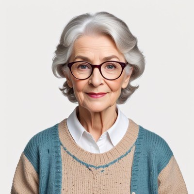 Elderly woman with gray hair in a cozy sweater