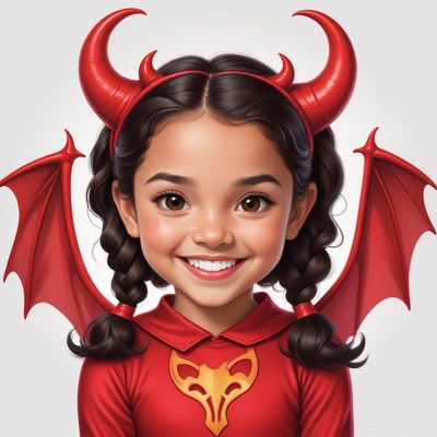 Child dressed as a devil with red horns and wings