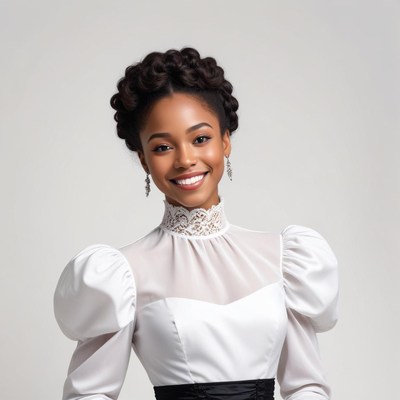 Elegant woman in a white dress with a modern hairstyle