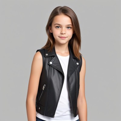 Girl wearing sleeveless black jacket with a confident smile