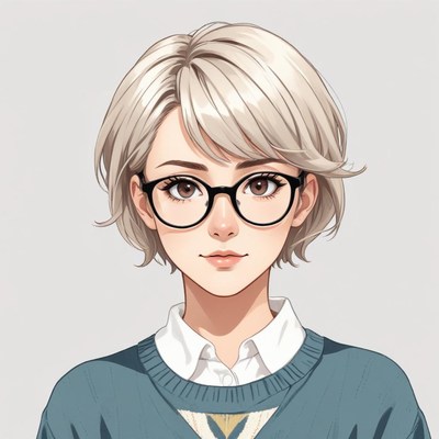 Young woman with short hair and glasses in a cozy setting