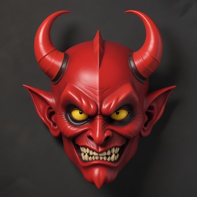 Sinister red creature with sharp features