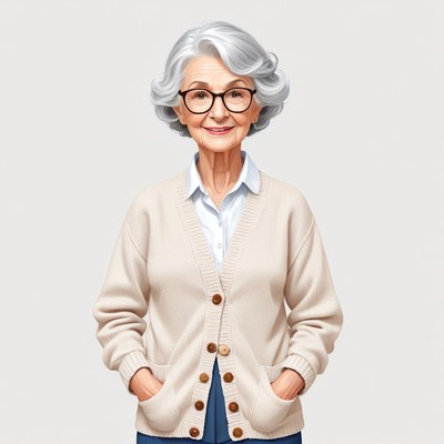 Elderly woman in a cozy sweater with a warm smile