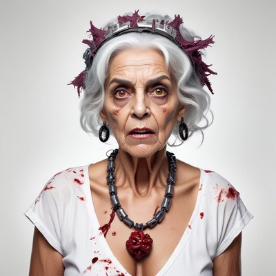 Unique portrait of an elderly woman with striking details