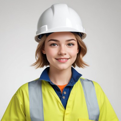 Smiling worker in safety gear at construction site