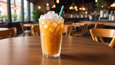 Refreshing iced drink served in a cafe setting