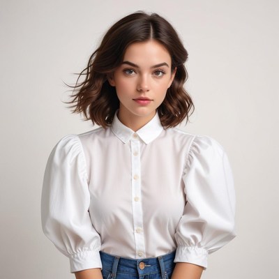 Young woman in casual puff-sleeve top