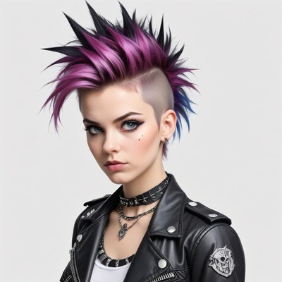 Young person with stylish punk hairstyle and leather jacket