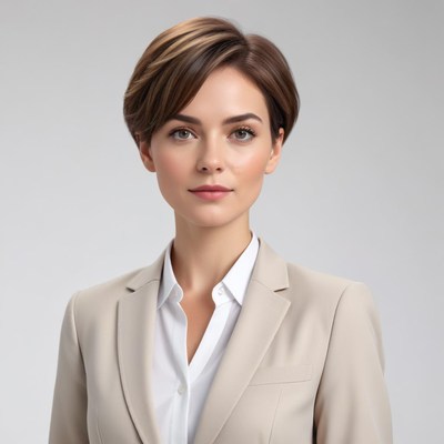 Professional woman with short hair in a business suit