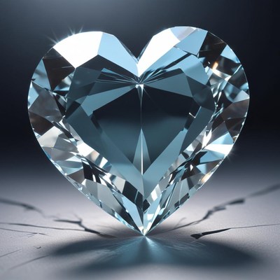 Glimmering heart-shaped crystal surrounded by light
