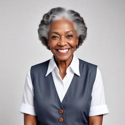 Smiling older woman with gray hair in professional attire