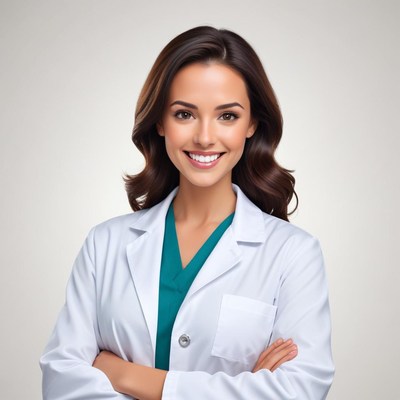 Medical professional smiling confidently in white coat