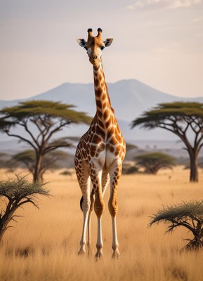 Giraffe standing tall in the savanna during sunset
