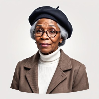 Elderly woman in stylish outfit with glasses and beret