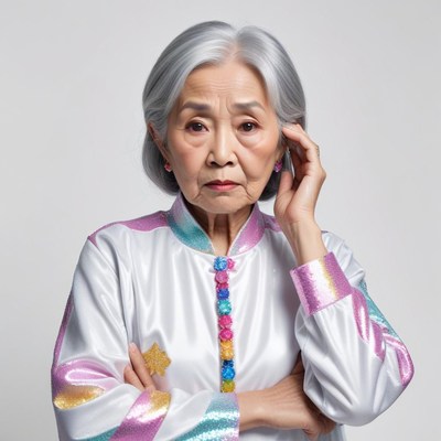 Elderly woman in brightly colored traditional attire