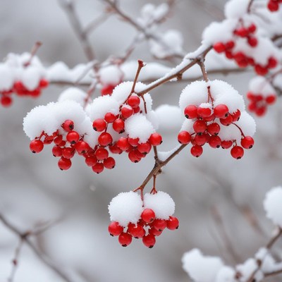 Bright red berries covered in snow during winter
