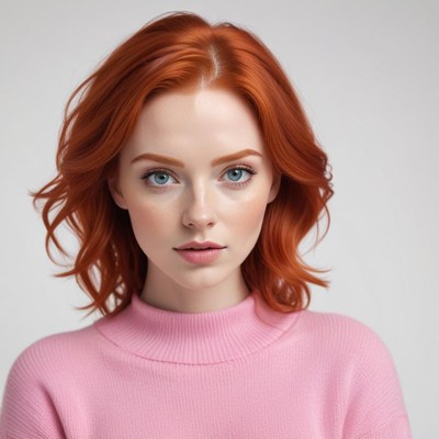 Young woman with red hair poses in soft lighting