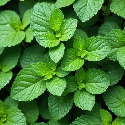 Fresh mint leaves in a garden setting