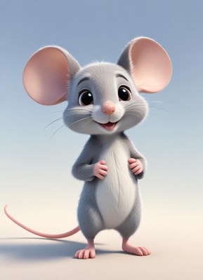Cute cartoon mouse standing and smiling happily