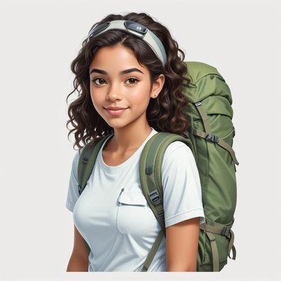 Young woman ready for adventure with hiking gear