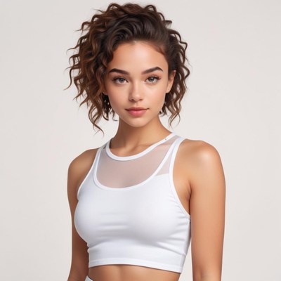Young woman in stylish activewear with curly hair