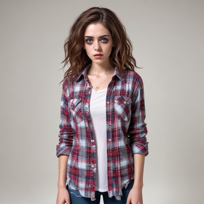 Casual portrait of a young woman in a plaid shirt