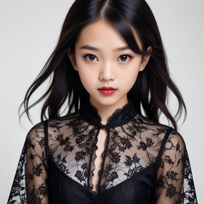 Young model wearing elegant black lace attire