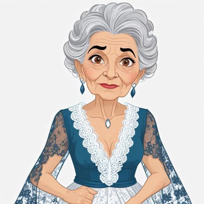 Elderly woman in elegant dress with expressive face