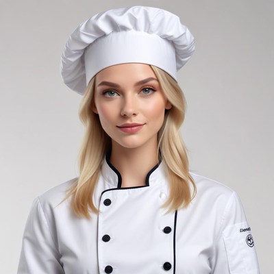 Young female chef in a professional kitchen uniform
