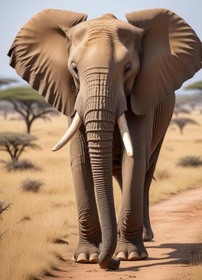 Elephant walking calmly through an african savanna landscape