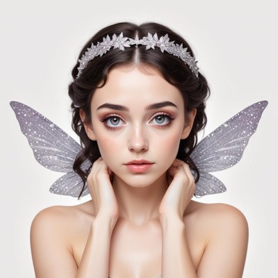 Fantasy fairy portrait with delicate wings and crown