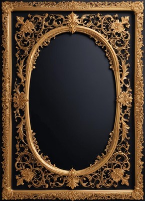 Ornate golden frame with a dark background design