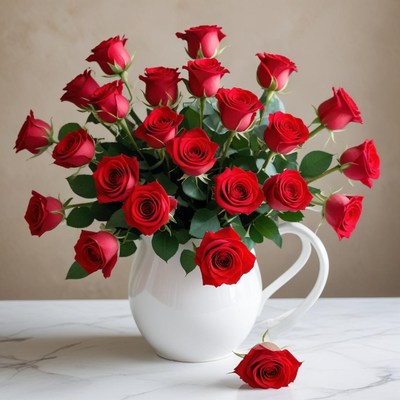 Elegant red roses arranged in a white vase for decoration