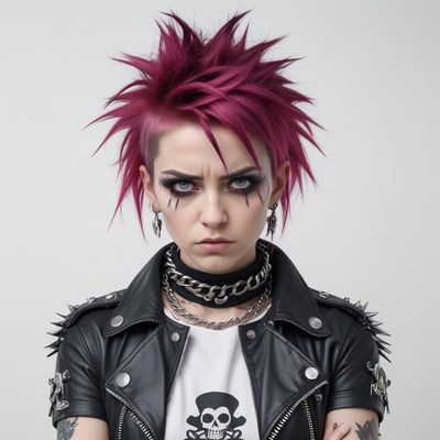 Bold punk style featuring bright pink hair and edgy fashion