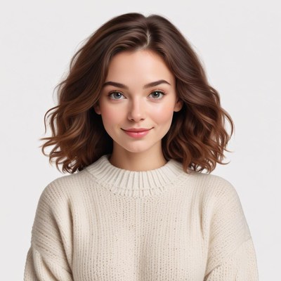 Young woman smiling in a cozy sweater