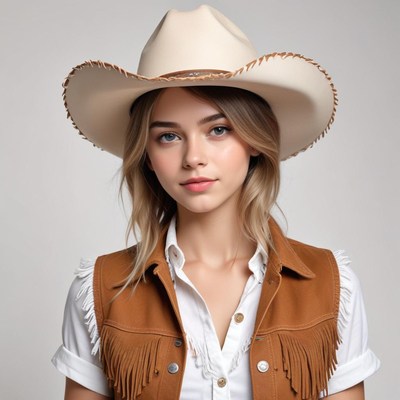 Cowboy style portrait of a young woman in a hat
