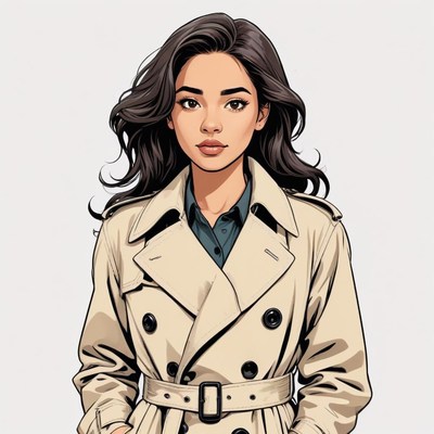 Stylish woman in trench coat with long hair