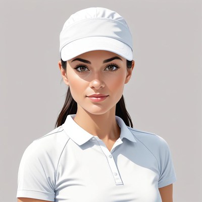 Young woman wearing a white cap and polo shirt outdoors