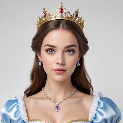 Portrait of a young woman wearing a royal costume and crown