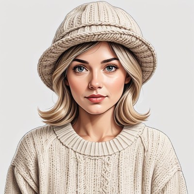 Woman wearing a cozy sweater and hat in soft colors